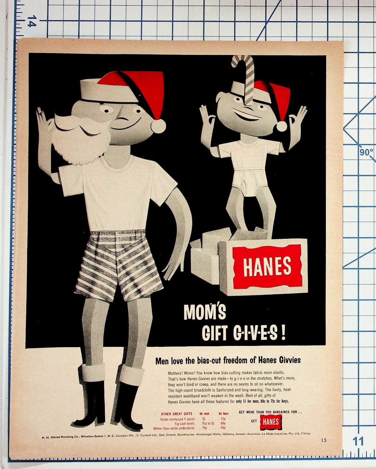 Vintage Hanes Underwear Ad 1950s Christmas Gift Givvies Magazine Print