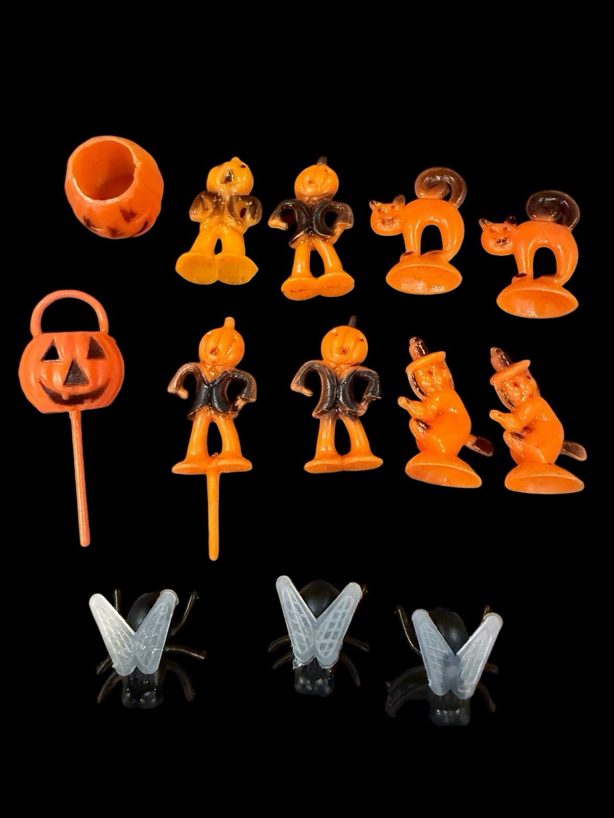 Vtg Hard Plastic Rosen Rosbro Halloween Witch cat Pumpkin Cupcake Cake Toppers Vtg Hard Plastic Rosen Rosbro Halloween Witch cat Pumpkin Cupcake Cake Toppers