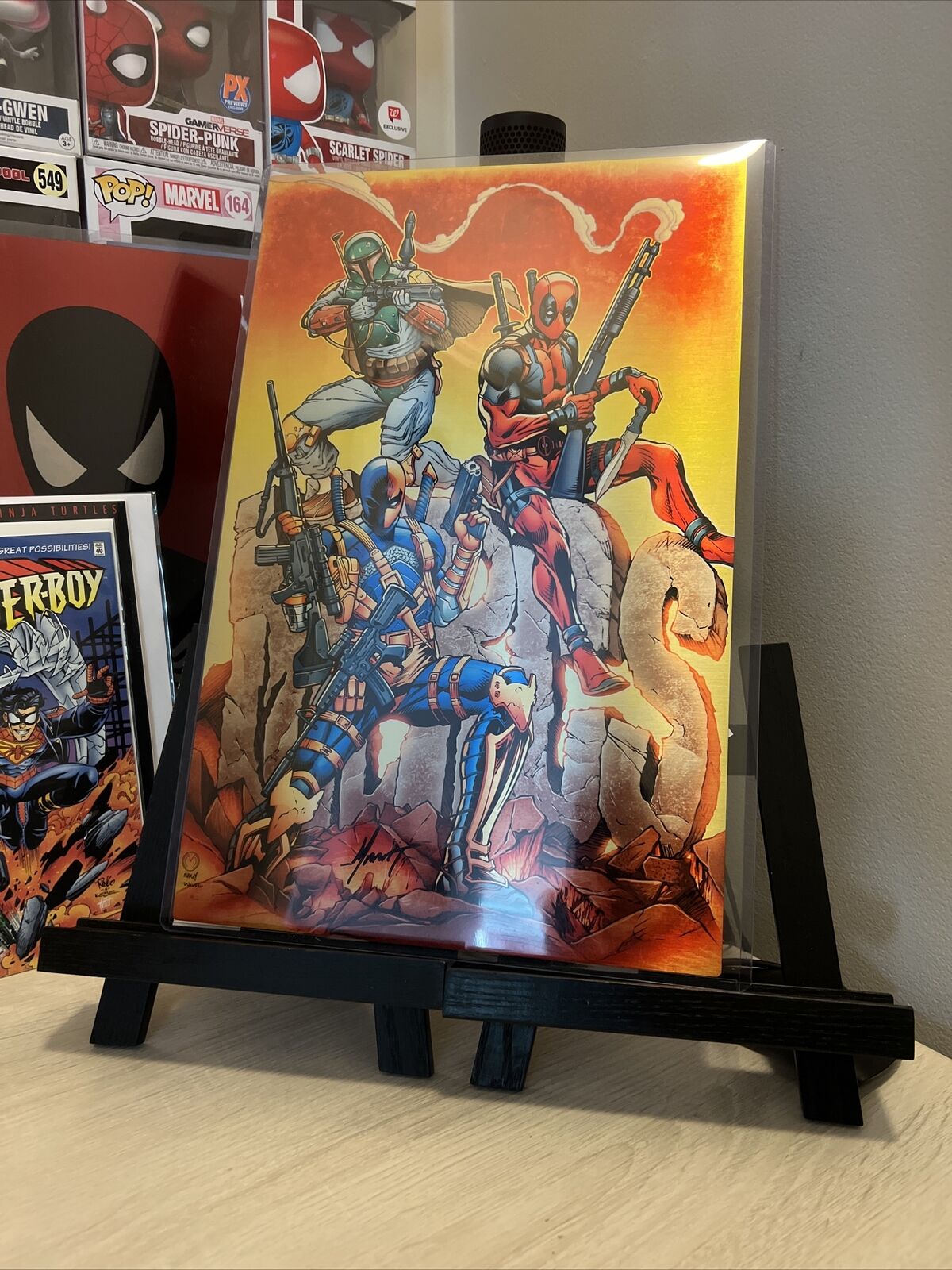 Deadpool Boba Fett Deathstroke MERCS METAL Print SIGNED by Marat Mychaels 11x17