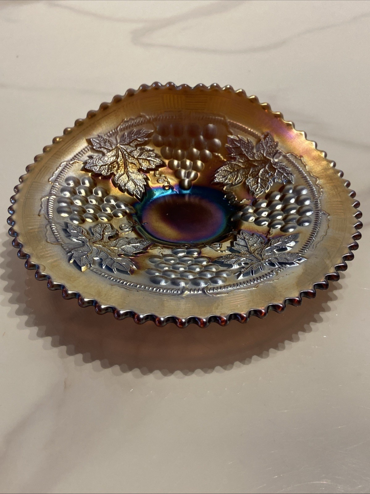 Antique Northwood Amethyst Carnival Glass Grape & Cable Plate 