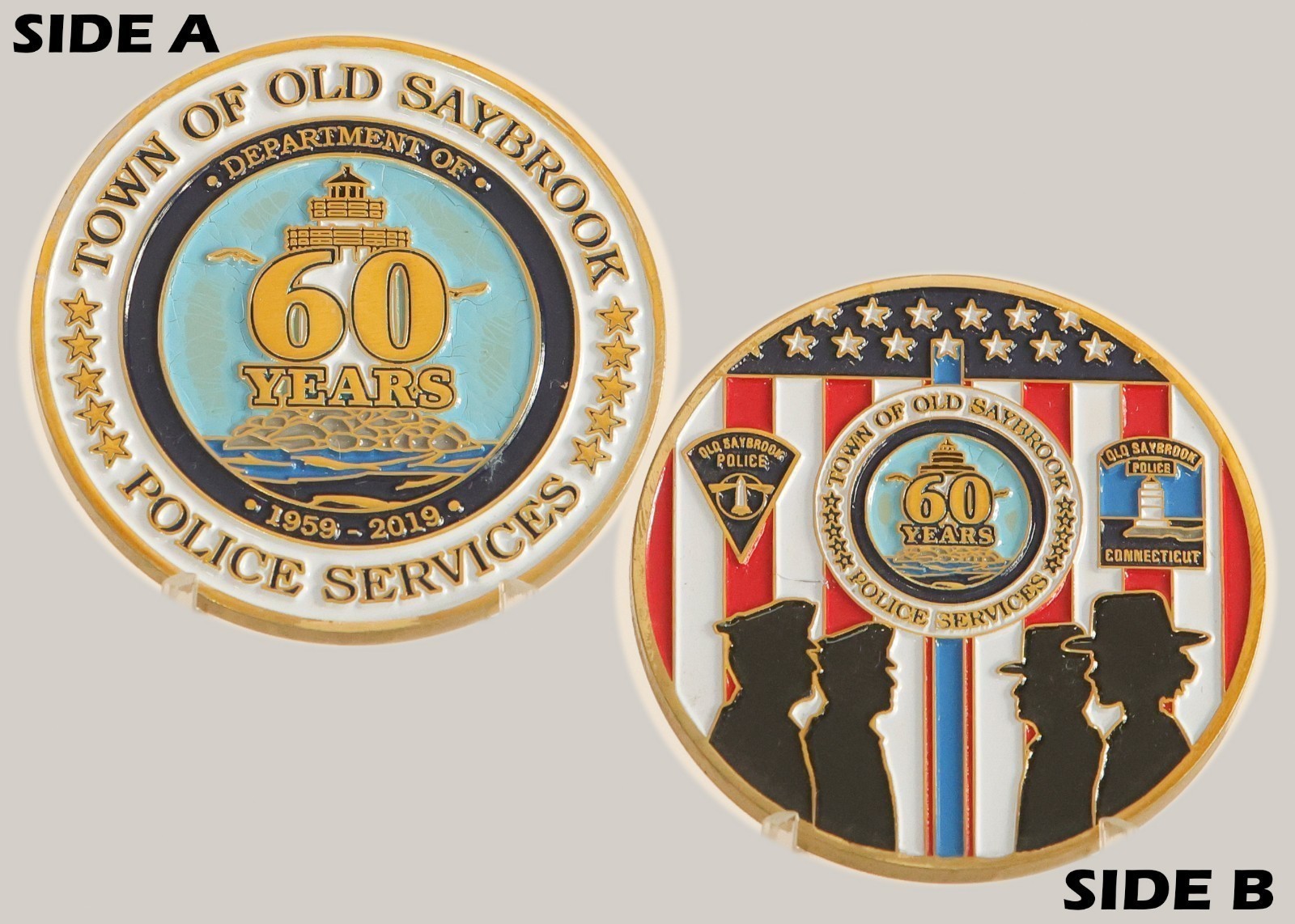 Old Saybrook Police 60th Anniversary 1959-2019 Challenge Coin  3#D