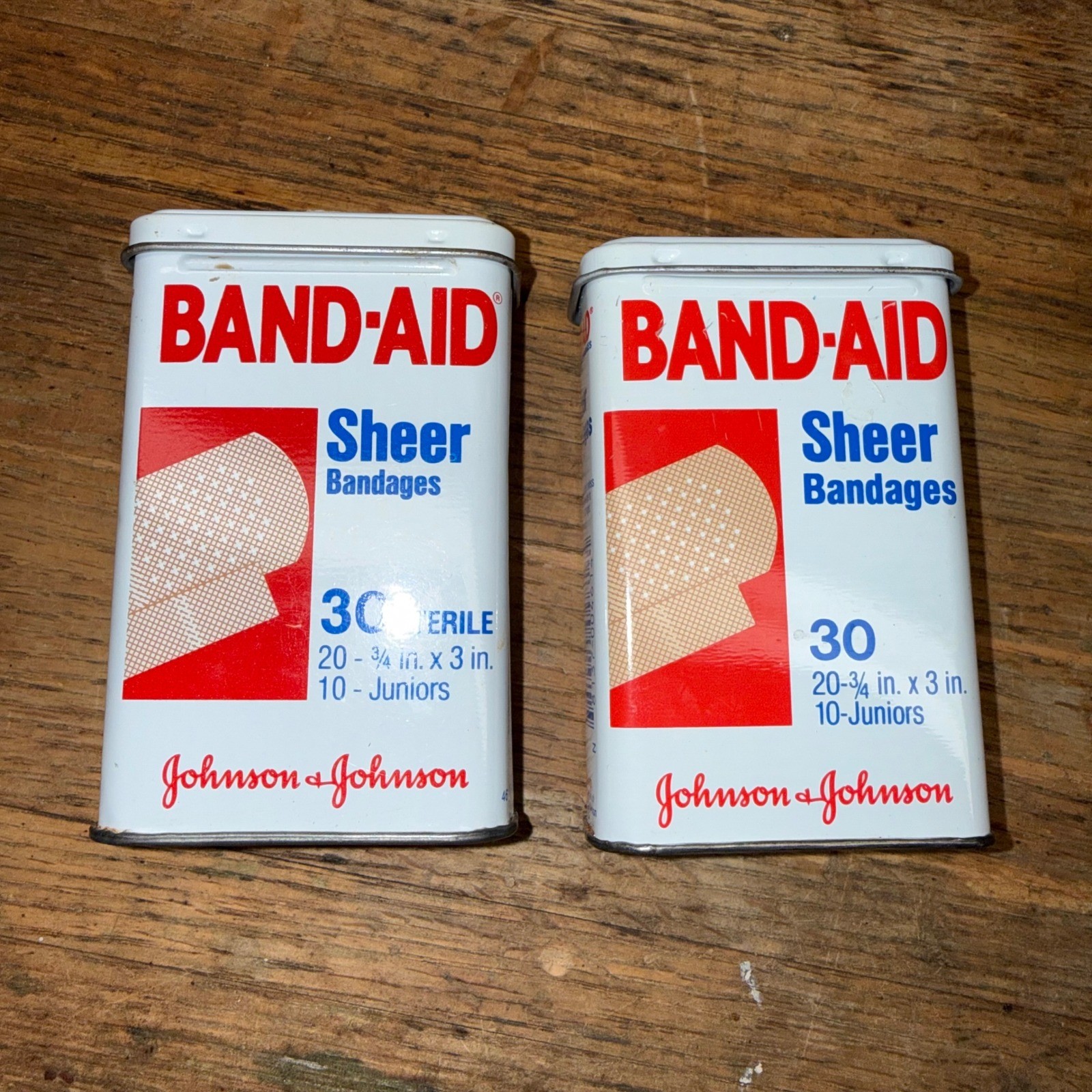 Vintage 1983 Johnson & Johnson Band-Aid Sheer Bandages Metal Tins Set of 2 Empty