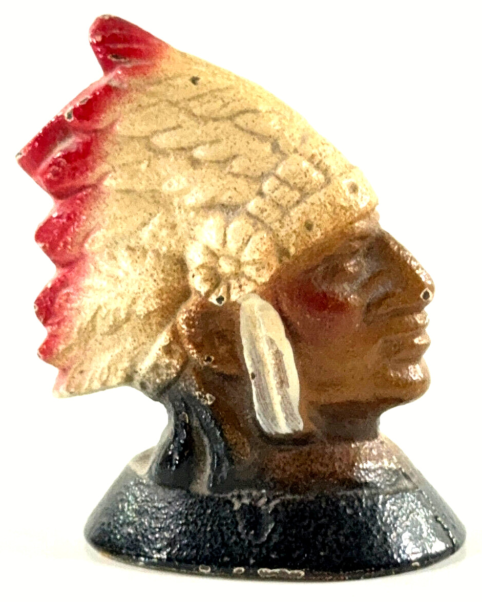 Antique Cast Iron Hubley Native American Indian Chief paperweight pencil holder