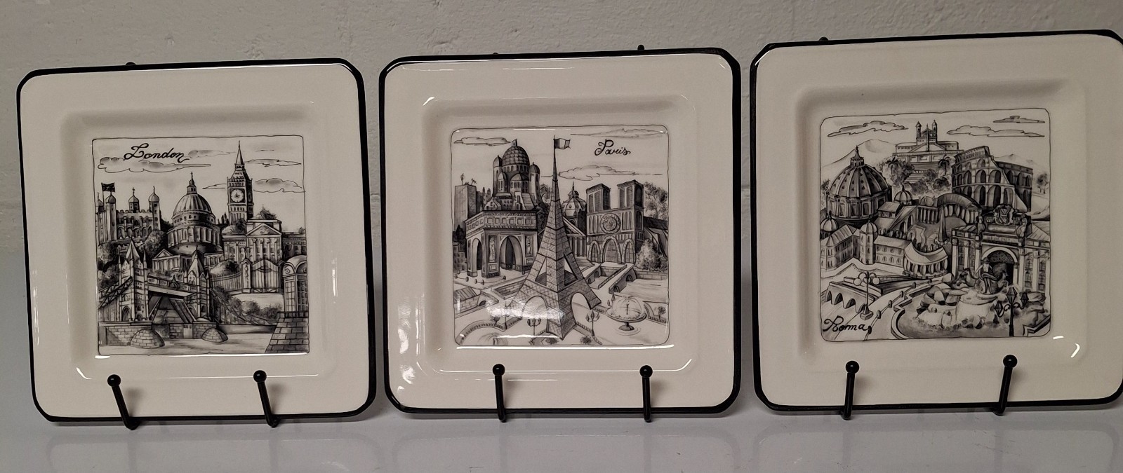Set 3 Vintage Cities Plates London Paris Rome 7.75