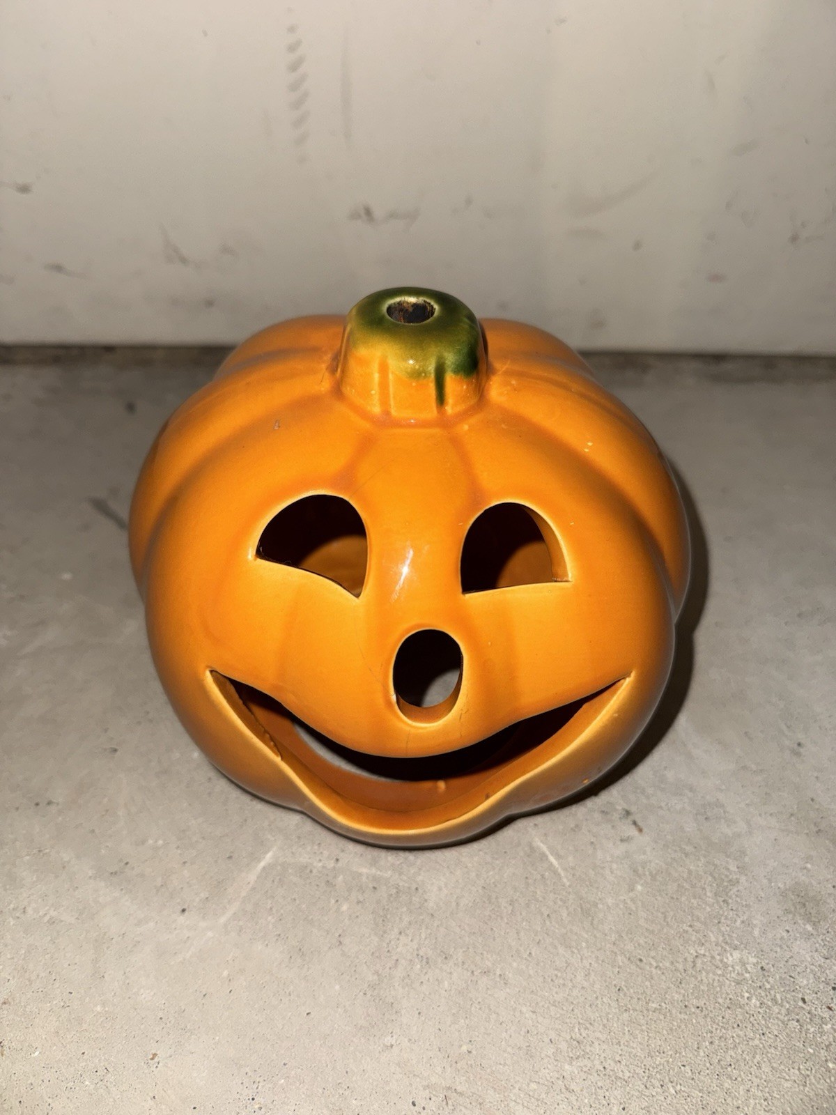 Vintage UPCO USA Jack-o’-lantern Ceramic Pumpkin Candle Holder Halloween Decor