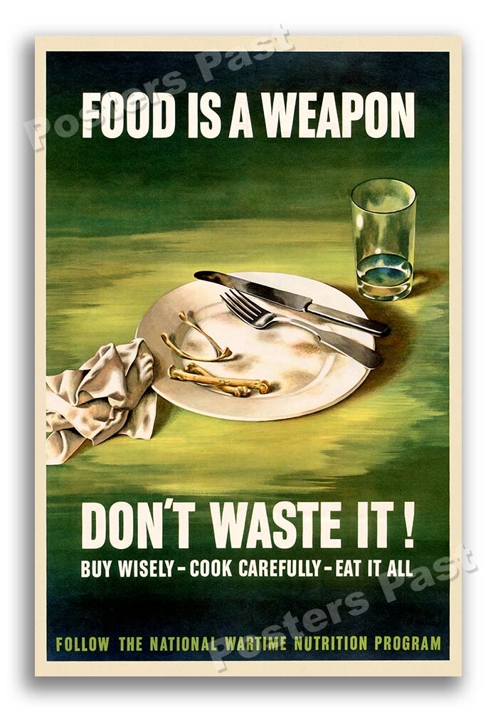 “Food is a Weapon” 1943 Vintage Style WW2 War Poster - 16x24