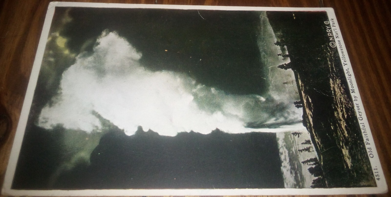 Yellowstone Old Faithful Geyser by Moonlight Vintage Postcard Unmailed Wyoming