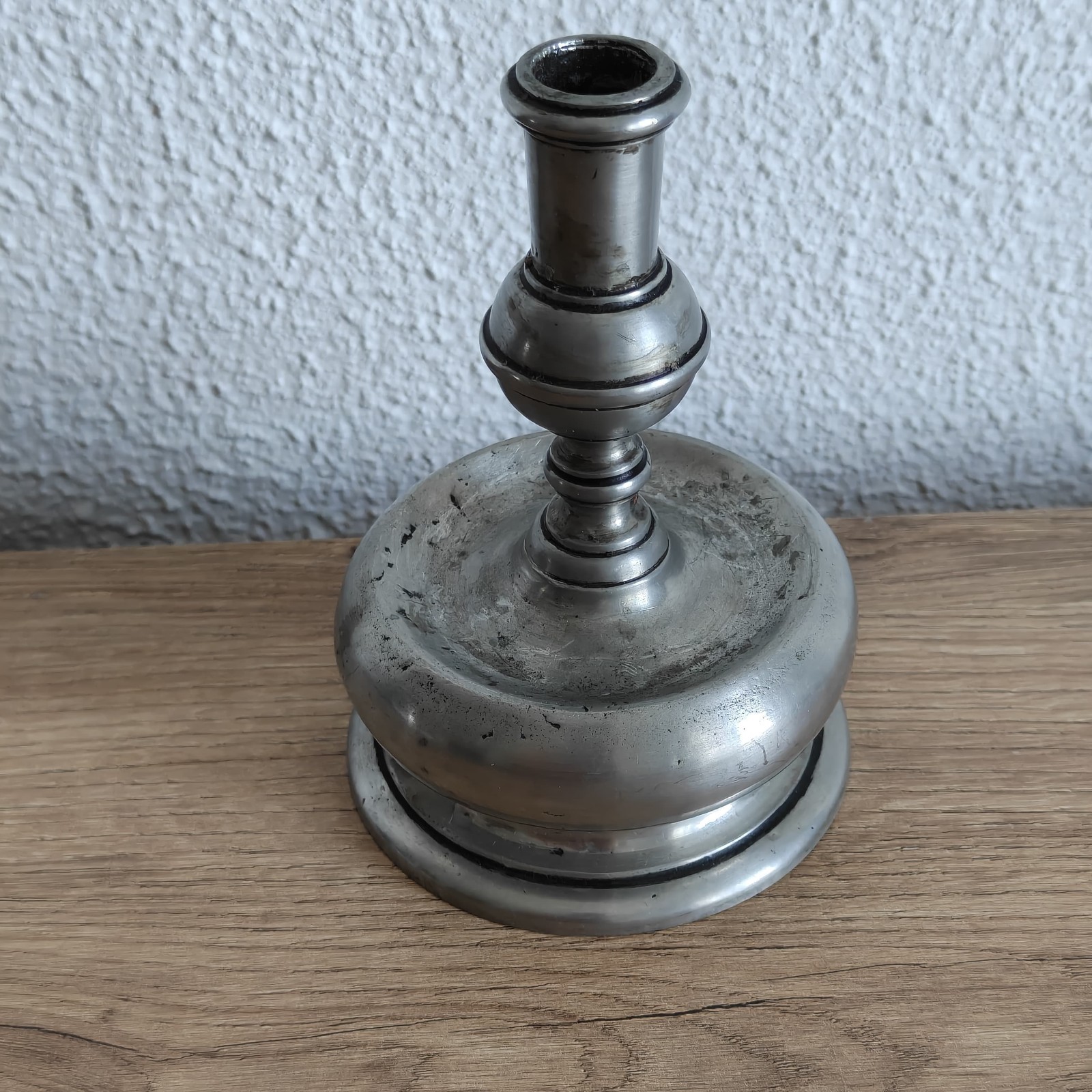 Antique 17th Century Bulbous Base Pewter Candlestick Early European Collectible