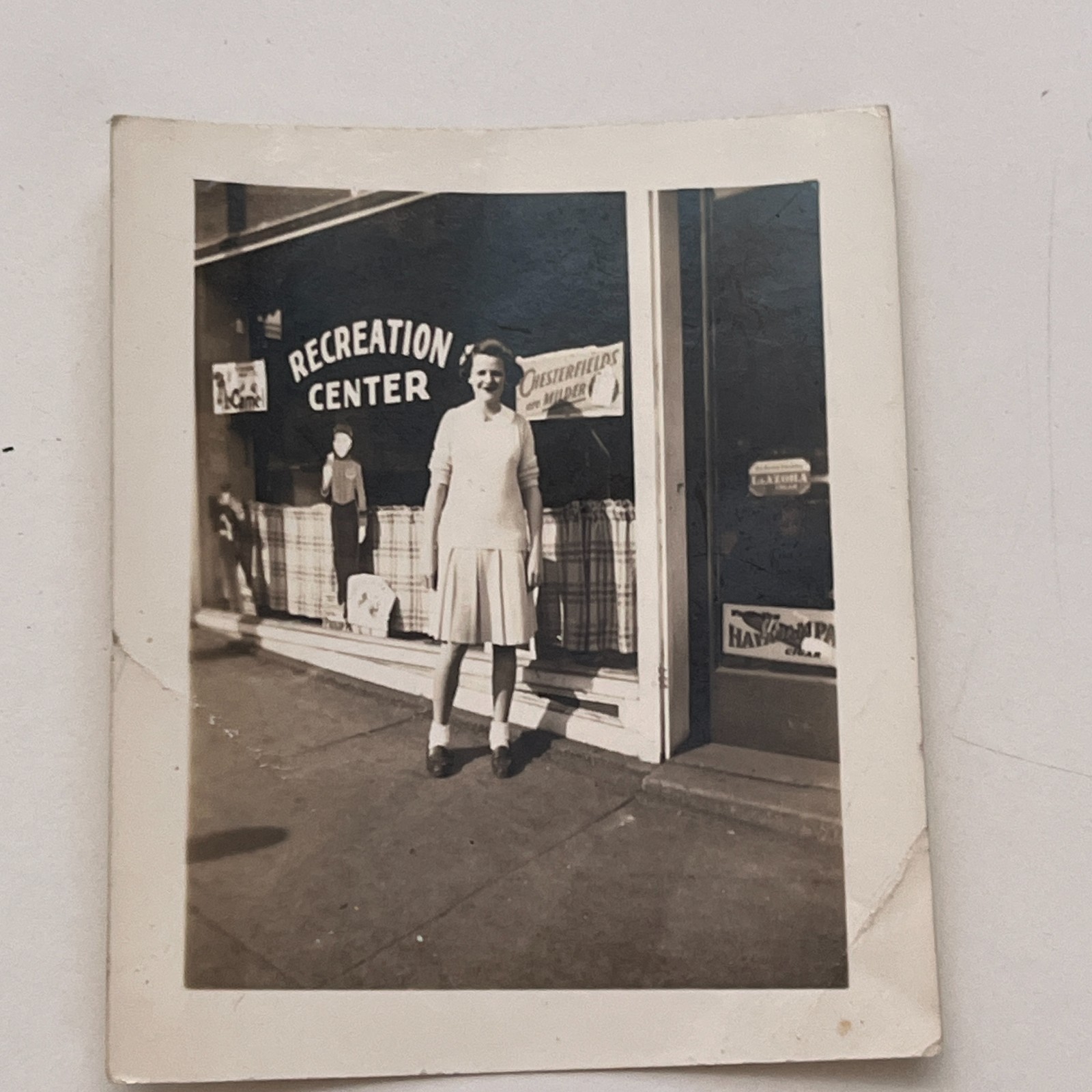 Young Woman Standing Outside A Recreation Center Shop Antique Photograph TAJ8-1