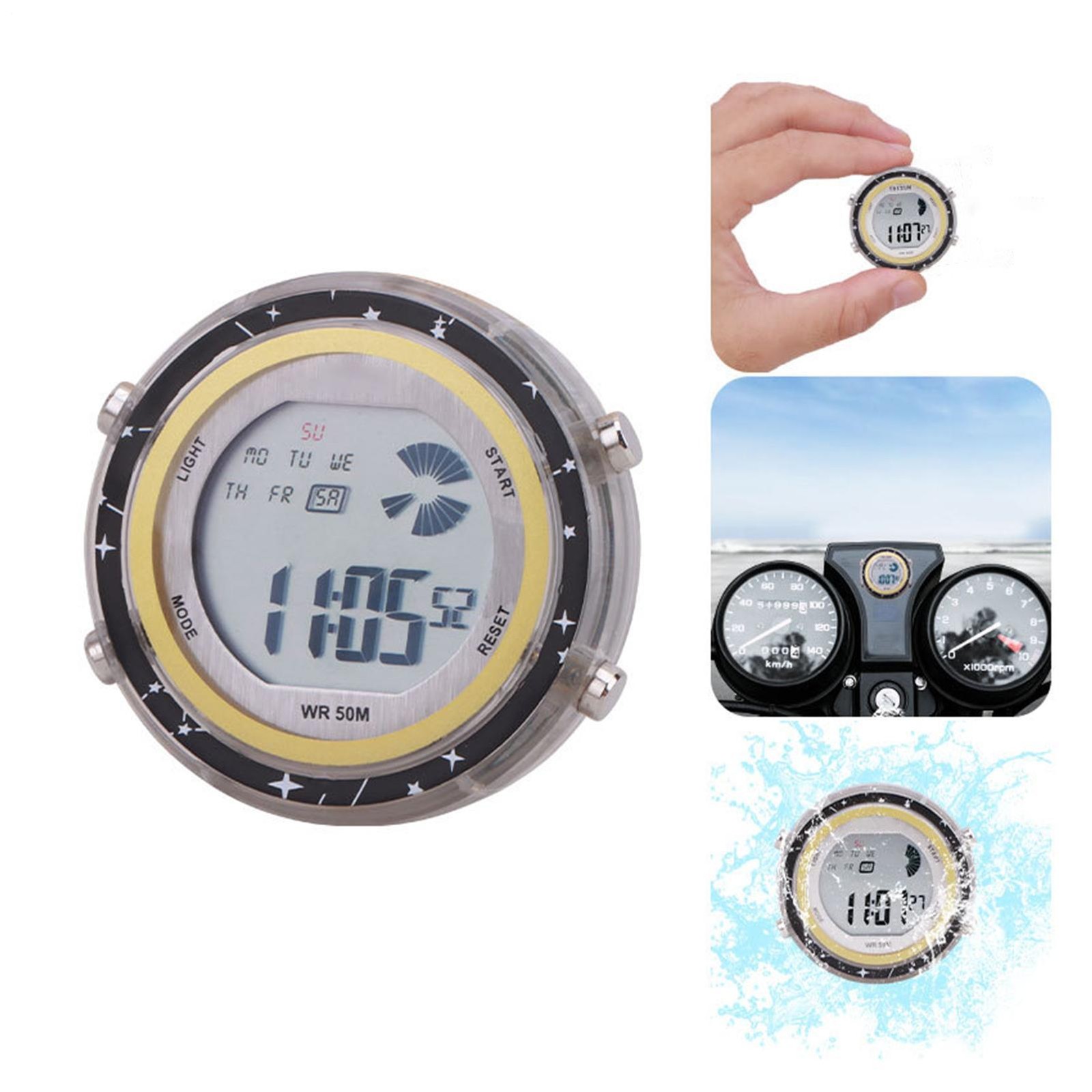 Mini Waterproof Motorcycle Digital Clock Watch Stick Motorbike Time Display