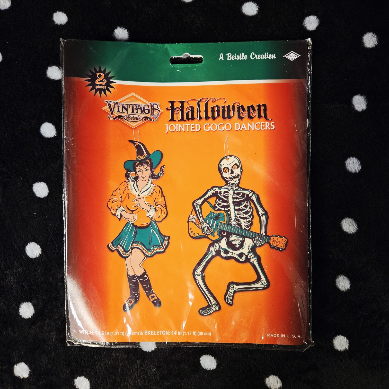 Vintage Beistle Halloween Jointed GoGo Dancers Witch Skeleton Guitar 1966 Repro