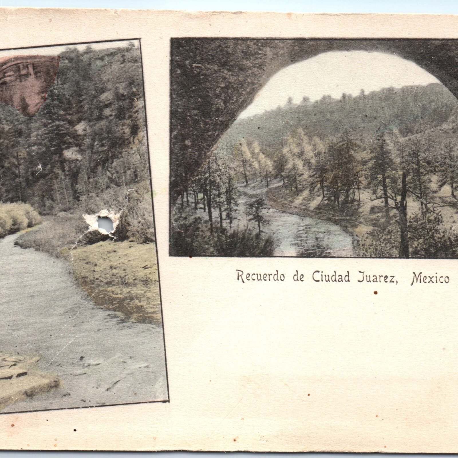 c1900s Ciudad Juarez, Mexico Postcard Recuerdo Landscape River Cave Tarjeta