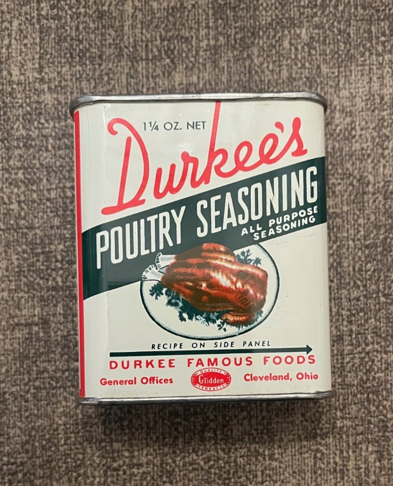 Vintage 1950s Durkee's Poultry Seasoning 1-1/4 oz Spice Tin - USA