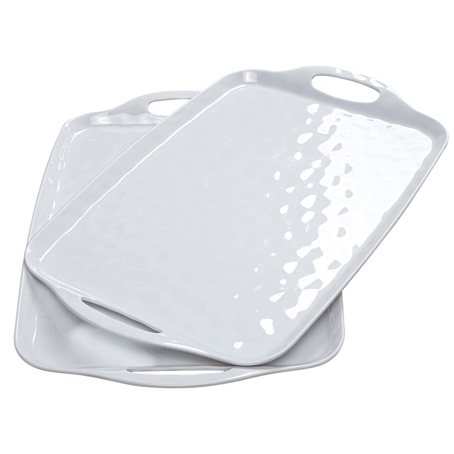 TP Melamine Serving Trays with Handles, 17” x 12”, Set of 2, Pure Wh TP Melamine Serving Trays with Handles, 17” x 12”, Set of 2, Pure Wh