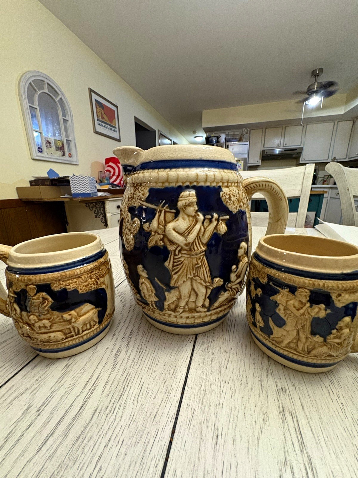 Made in Japan Blue & Tan Ceramic Beer Stein & Mug Set, Breweriana Theme