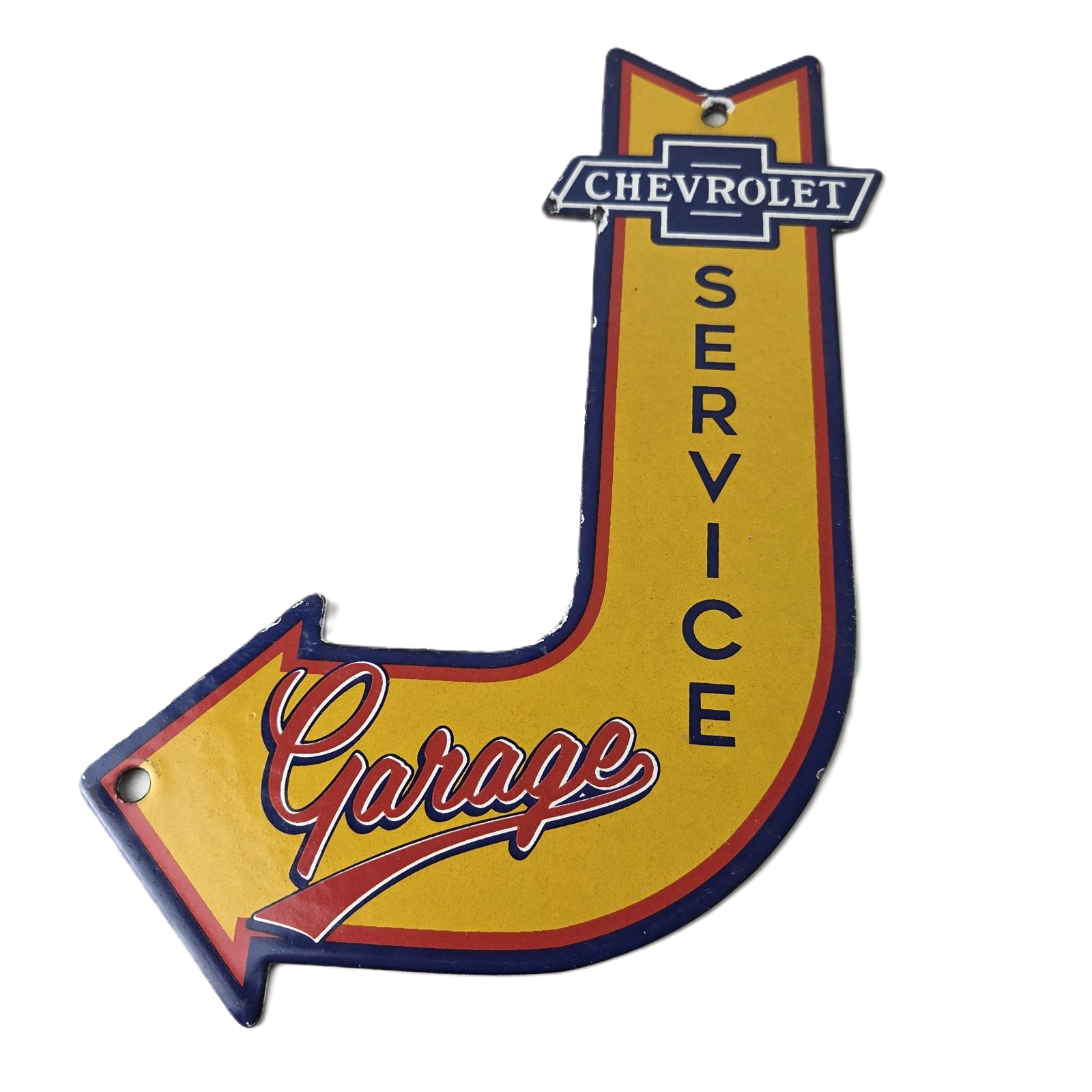 Vintage Chevrolet Sign - Porcelain Service Arrow Gas Oil Pump Chevy Garage Sign