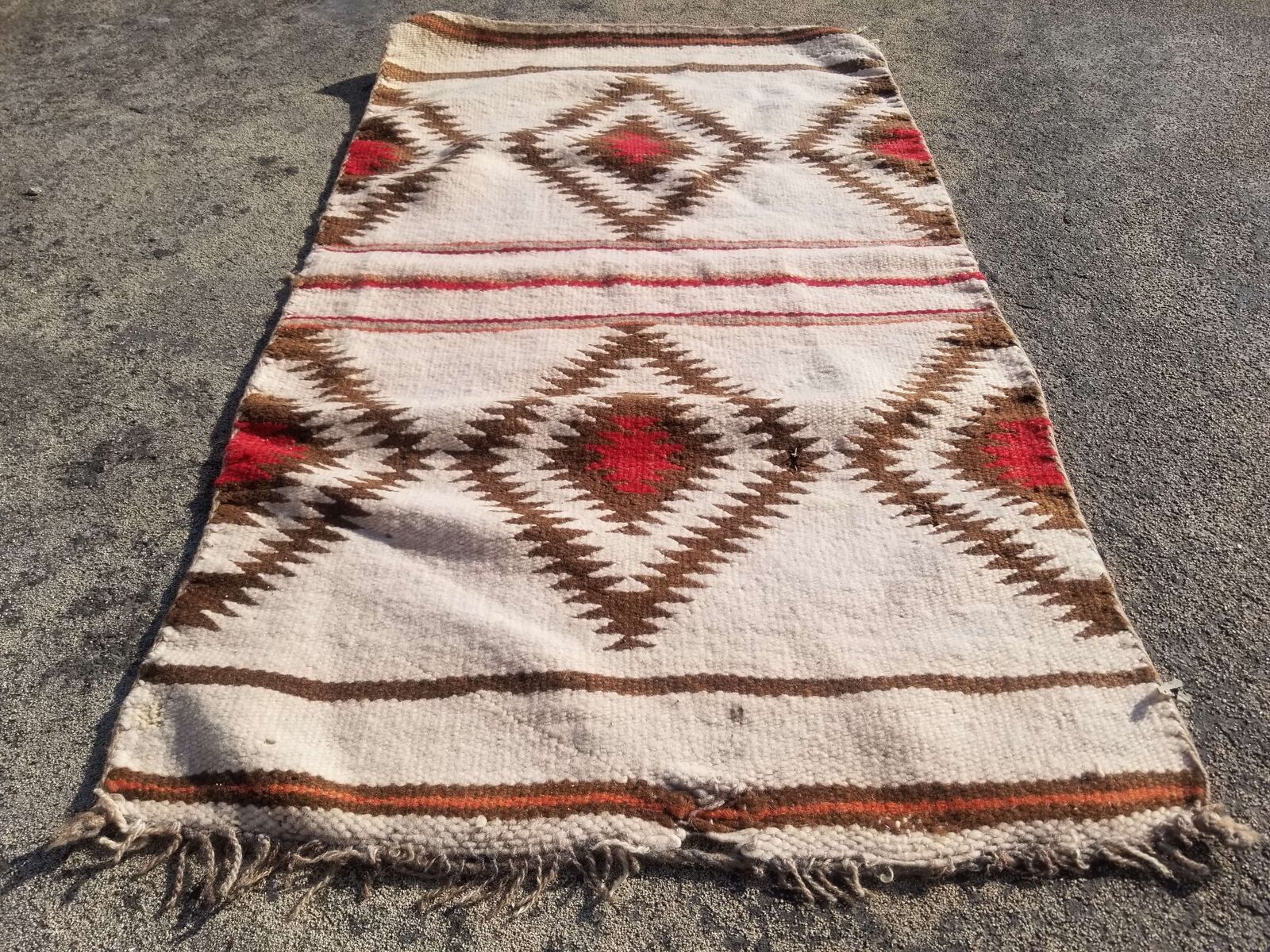 Antique Navajo Handwoven Native American Indian Rug Wool Blanket Carpet 96x54cm