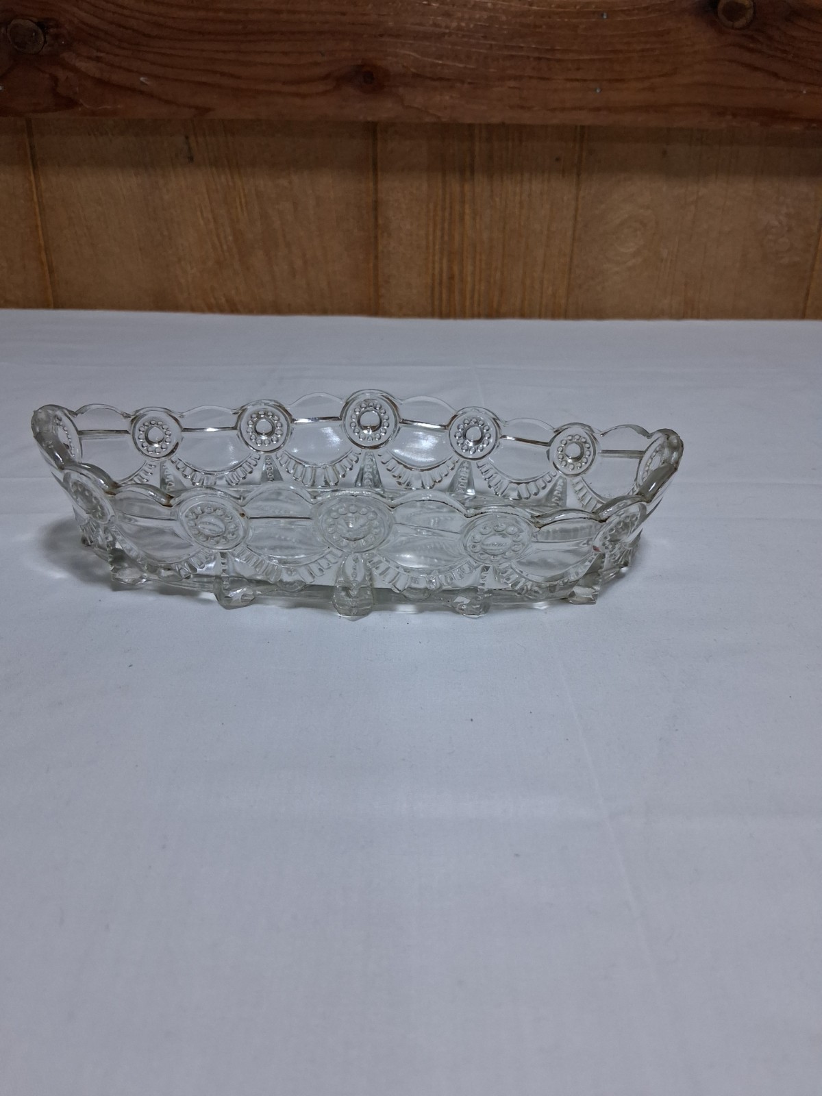 Vintage Pressed Glass Oval Relish Bowl