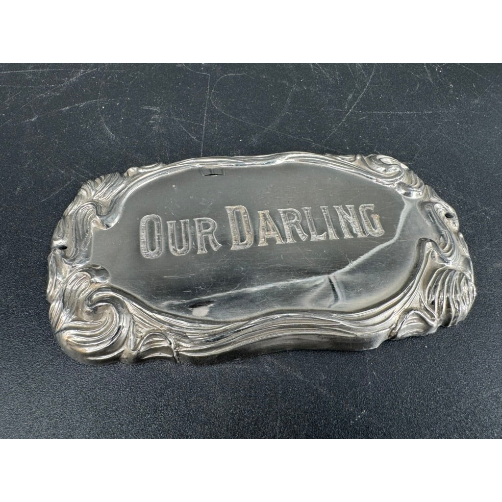 Antique Elgin 906 Our Darling Engraved Casket Coffin Plaque Silverplate Funeral
