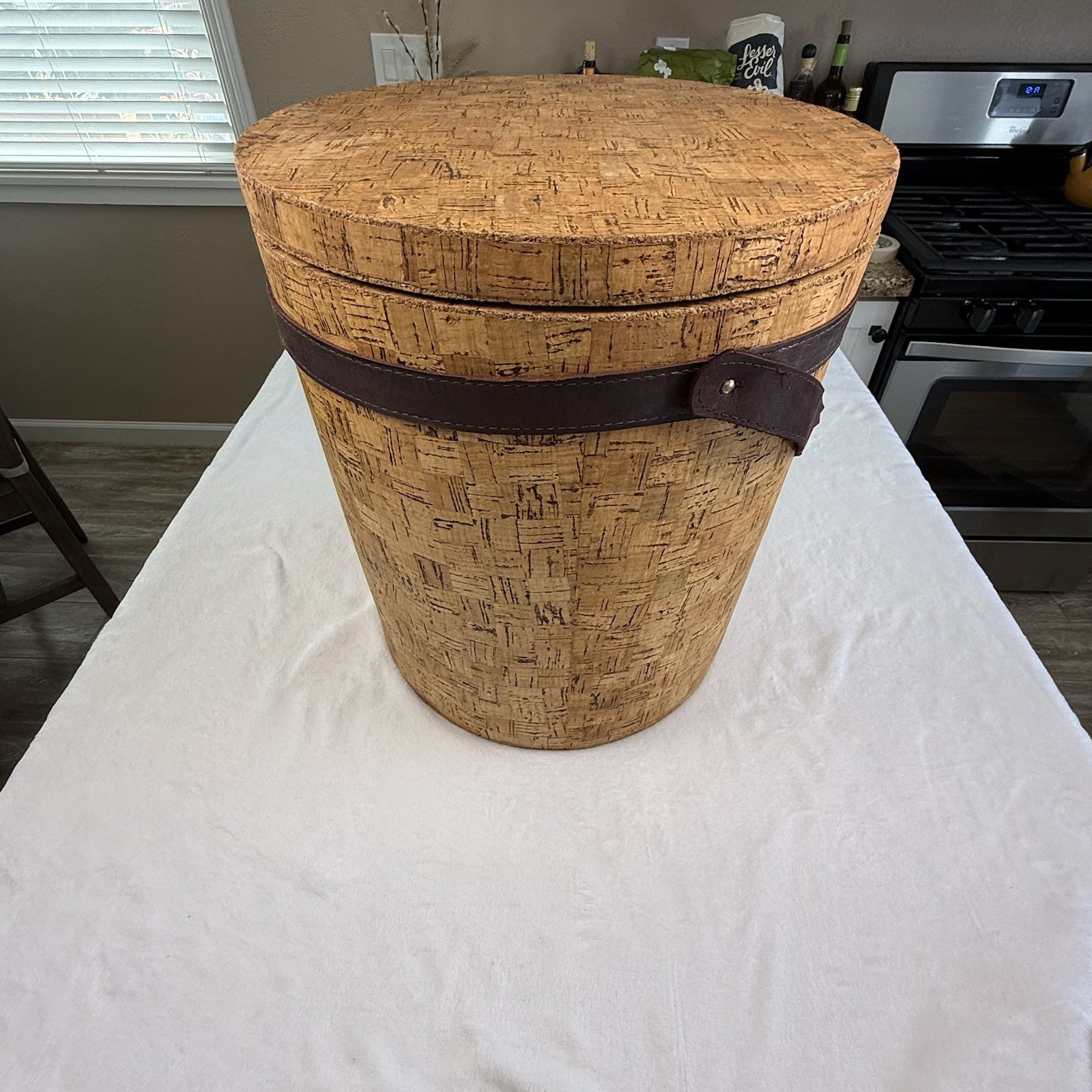 Vintage 1960s Georges Briard Cork Ice Bucket Large MCM Barware Leather Trim