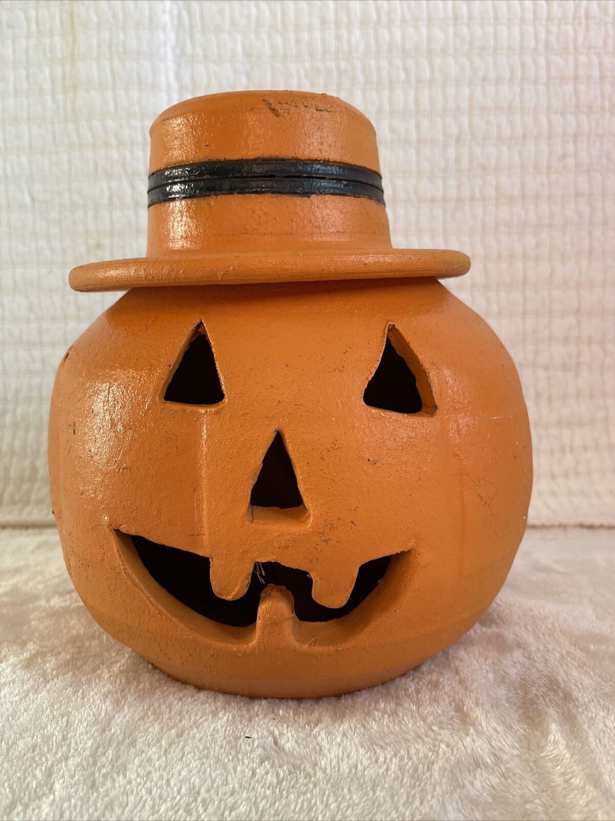 Vintage Craven Pottery Georgia Red Clay Jack-o\'-lantern Pumpkin & Hat \