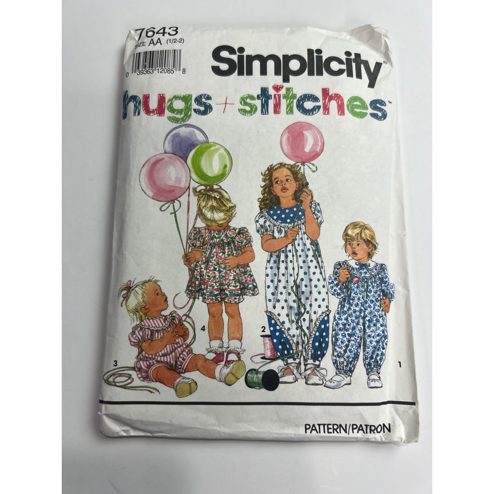 Vintage 1991 Simplicity 7643 Toddler Dress Jumpsuit AA 1/2-2 Pattern F24