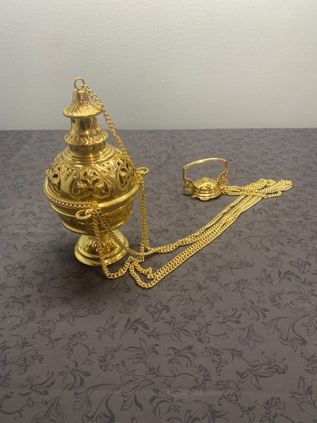 Vintage Ornate Triple Chain Thurible/Censer Gold Color 33