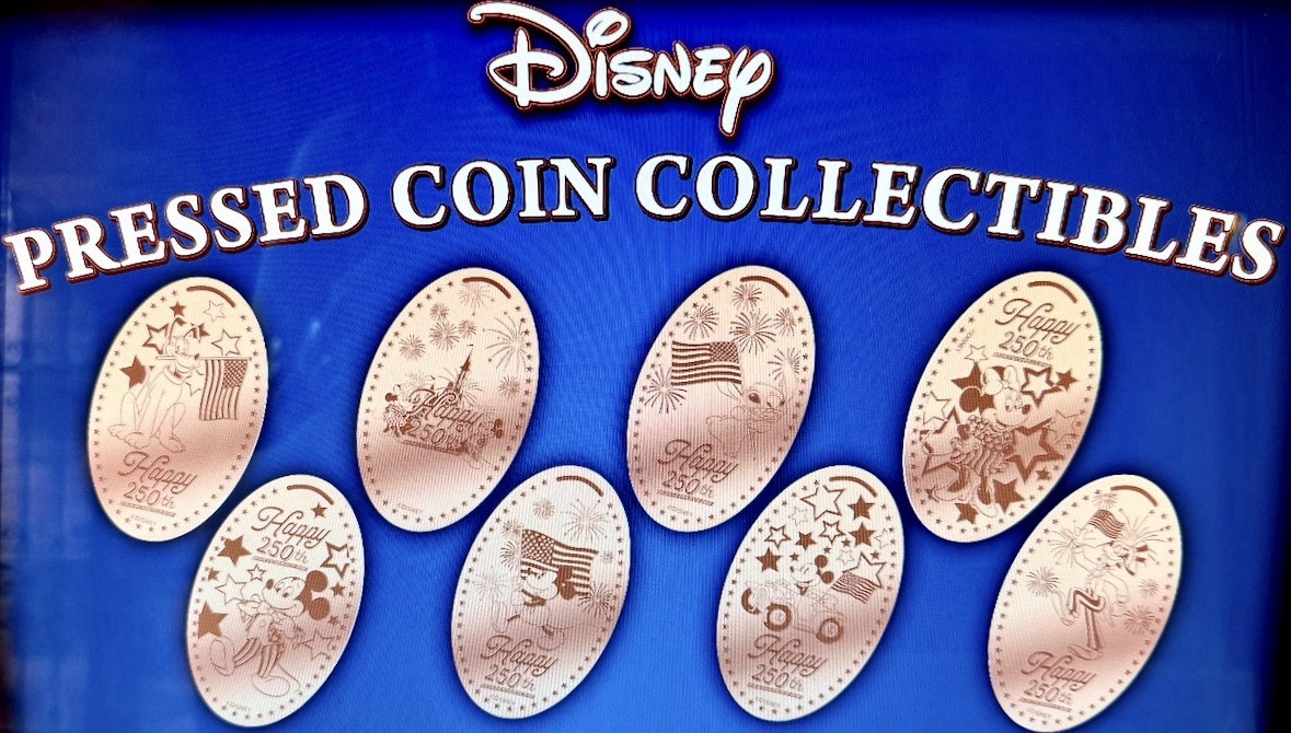 Disney World Pressed Elongated Penny Set Of 8 America 250th Anniversary 250