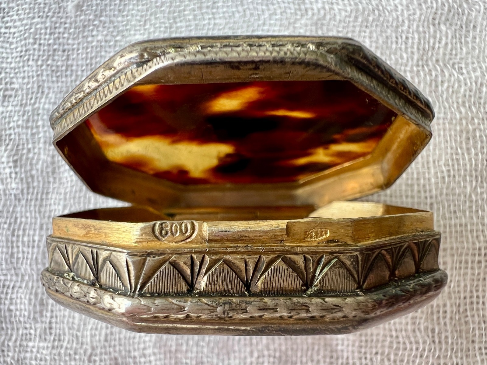 Antique 800 Silver & Shell Vanity Trinket Box Octagonal Dresser Box