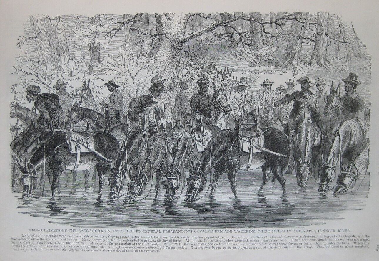Original Civil War Lithograph African-American Hostlers Watering Their Mules