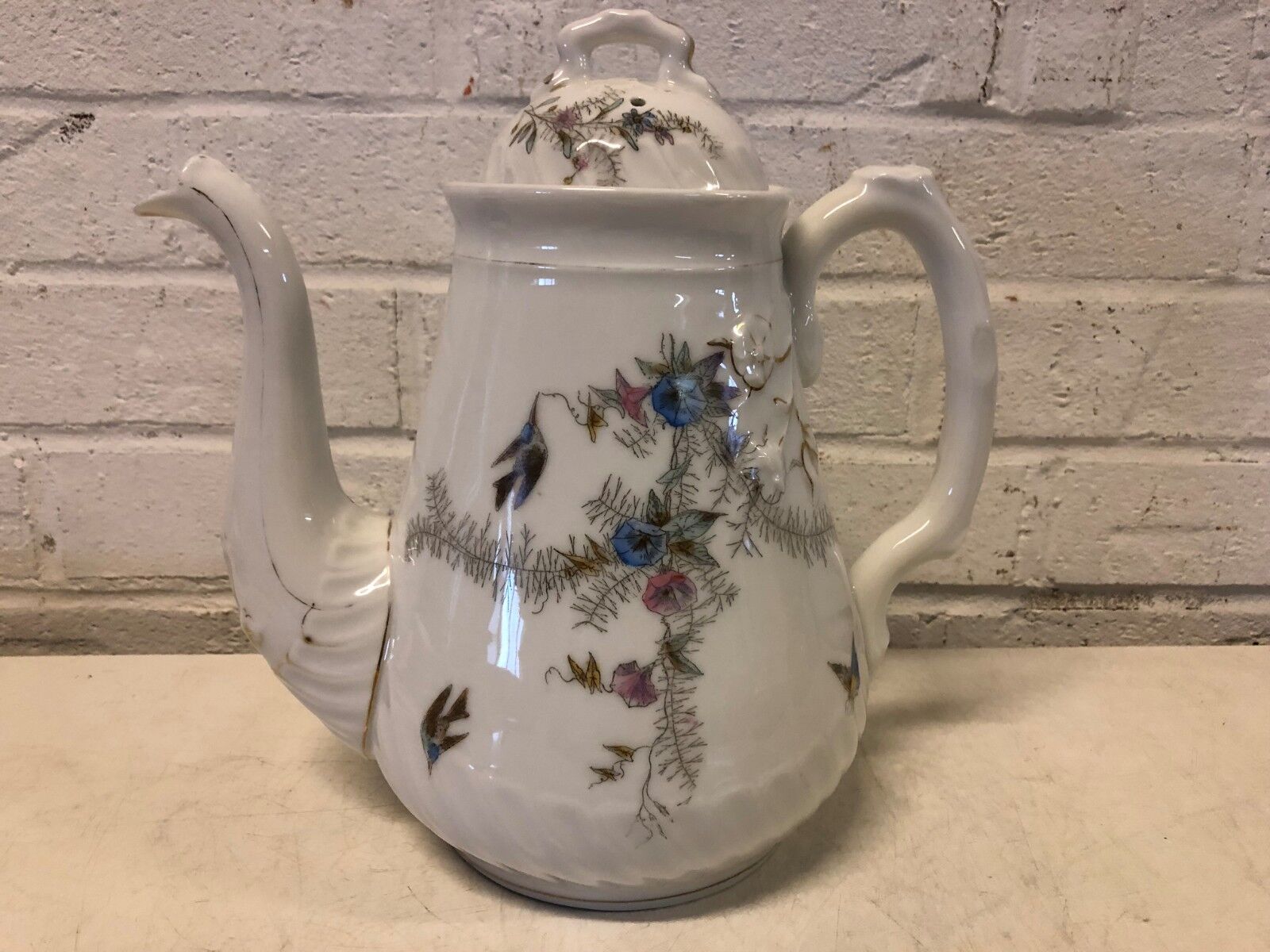 Vintage English Porcelain Teapot with Multicolored Floral Decorations