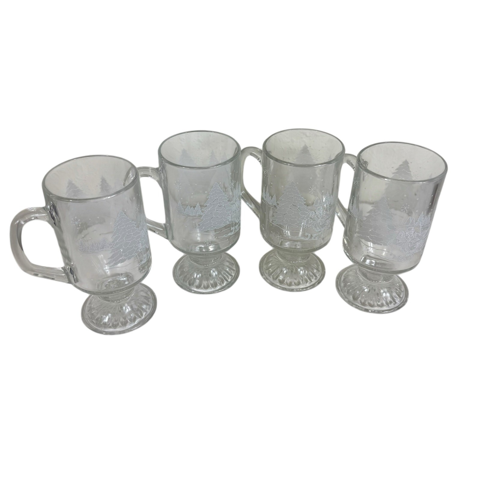 Avon President\'s Club Through The Woods Glass Handled Stemmed White Etched Set