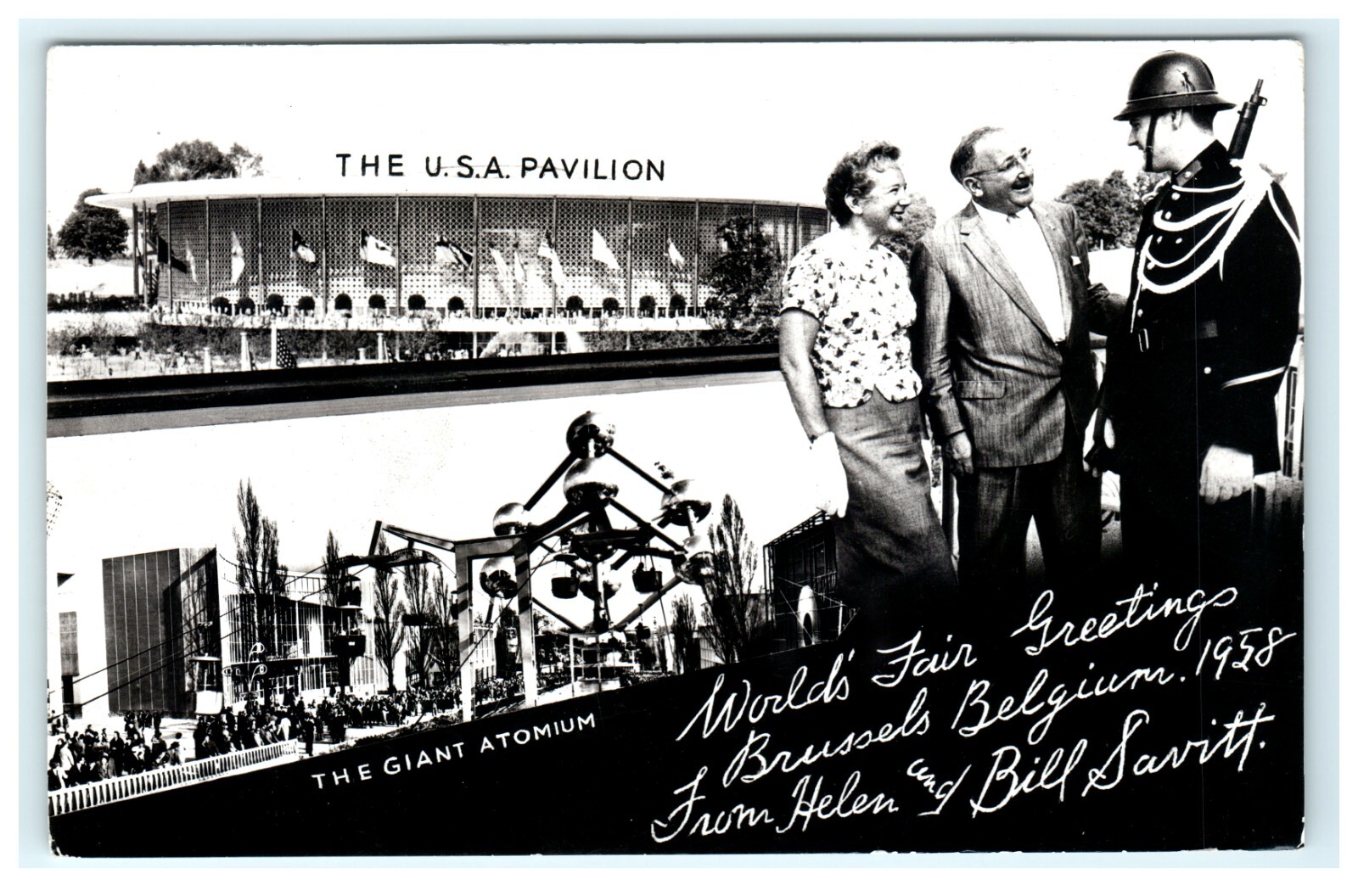 1958 World's Fair Brussels Belgium RPPC USA Pavilion & Giant Atomium