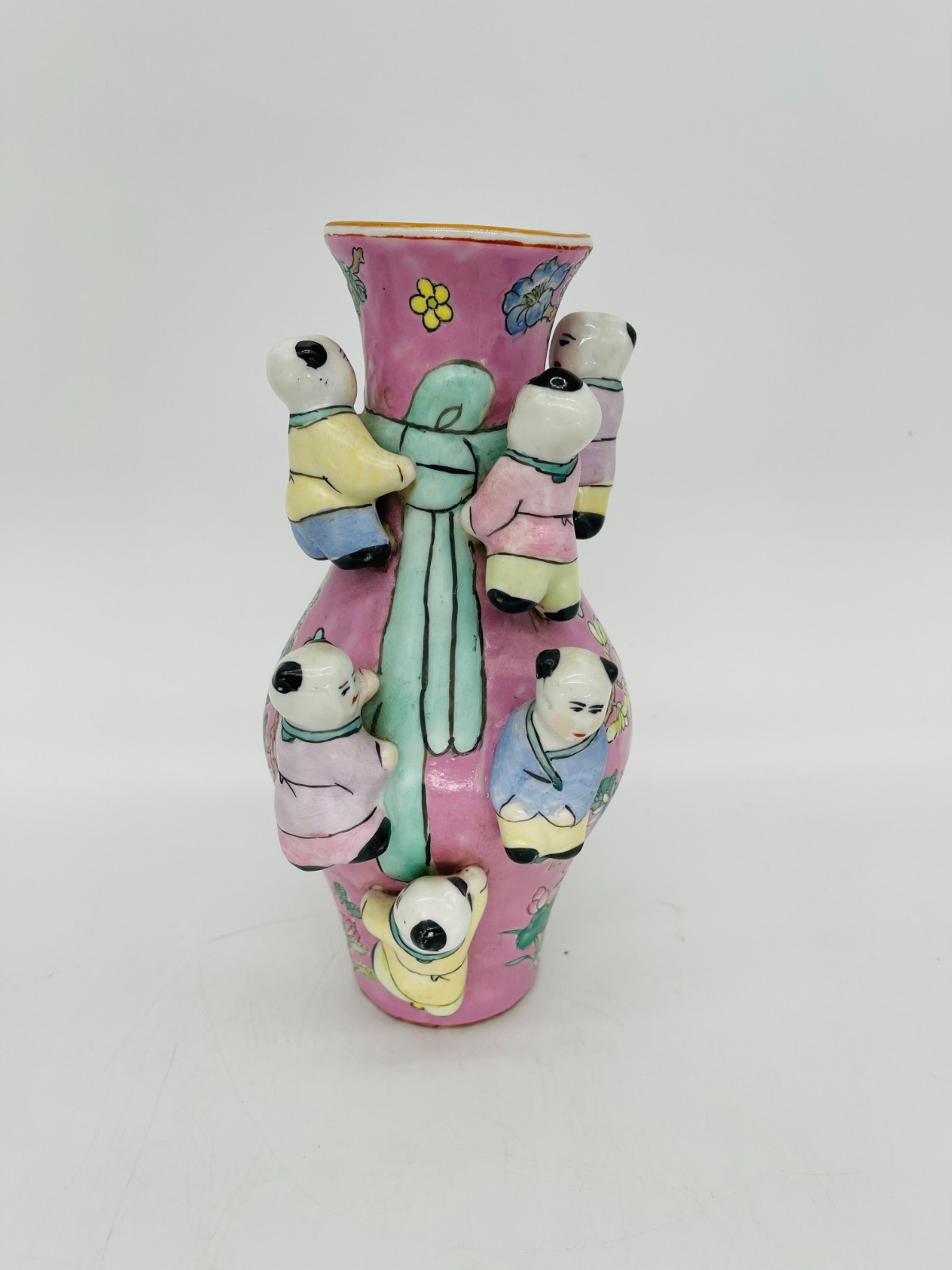 Antique Hundred Boys Pink Asian Chinoiserie Porcelain Vase Antique Hundred Boys Pink Asian Chinoiserie Porcelain Vase