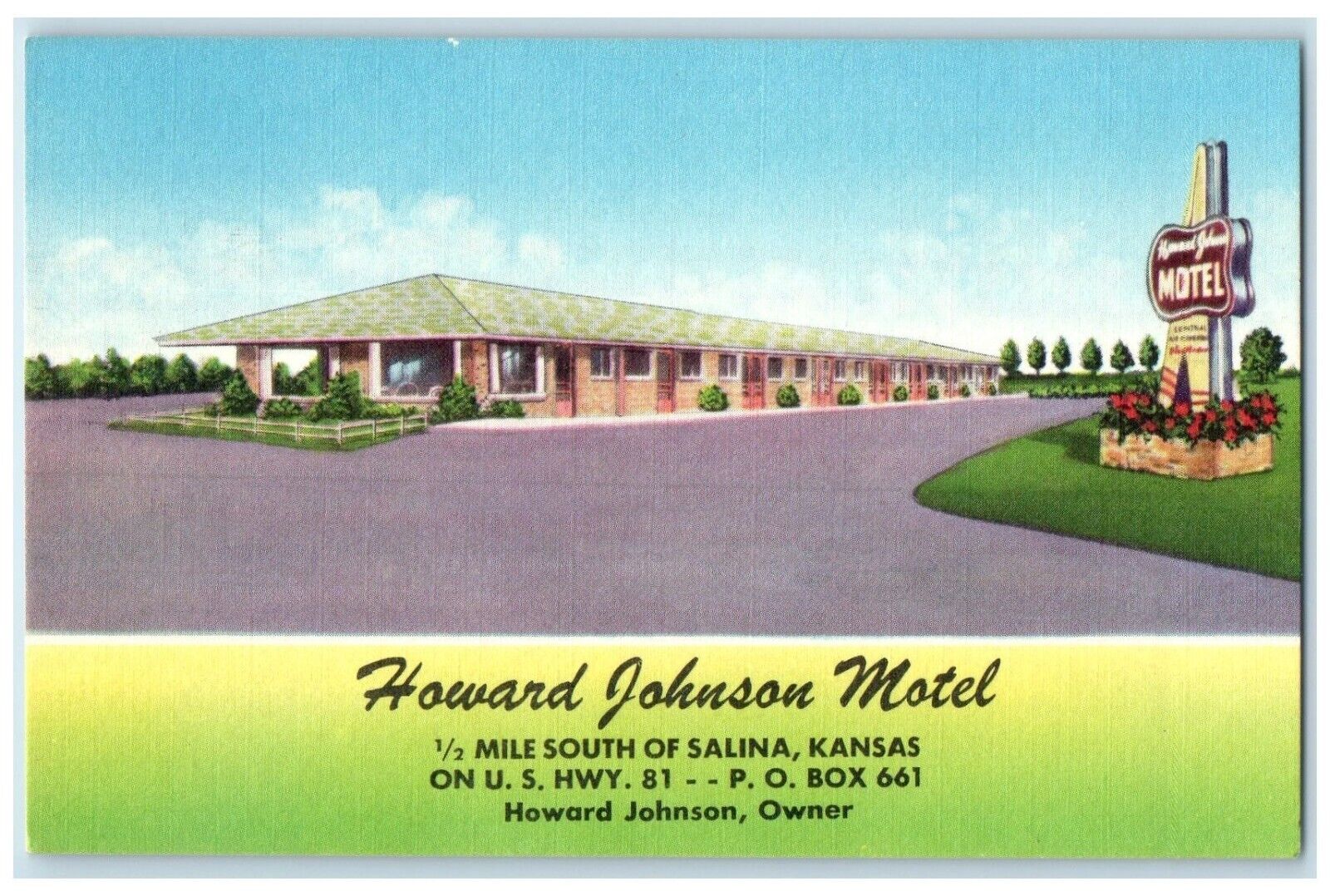 c1950's Howard Johnson Motel Roadside Salina Kansas KS Unposted Vintage Postcard