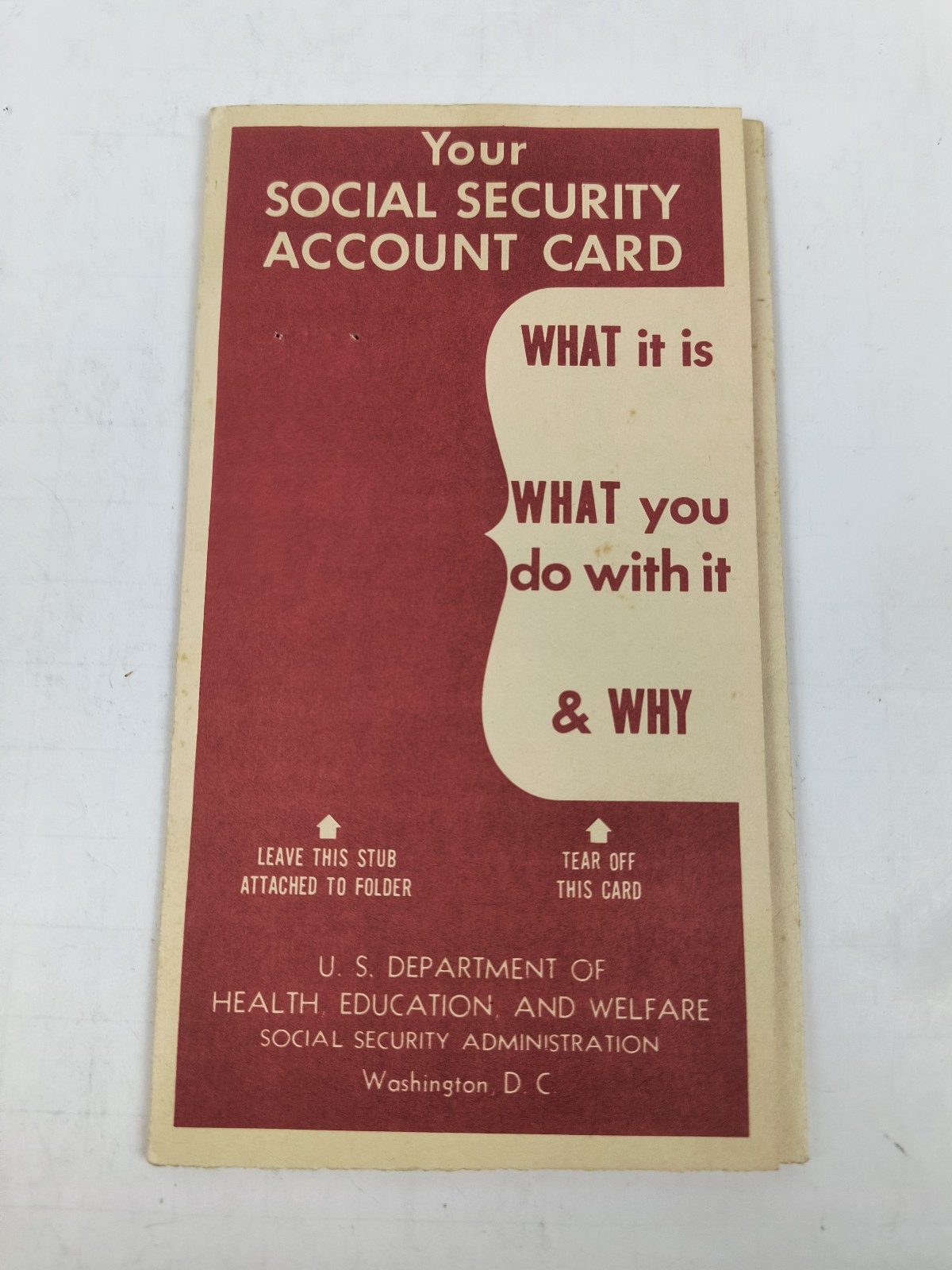 Vintage circa 1954 Social Security Card Brochure Pamphlet Form