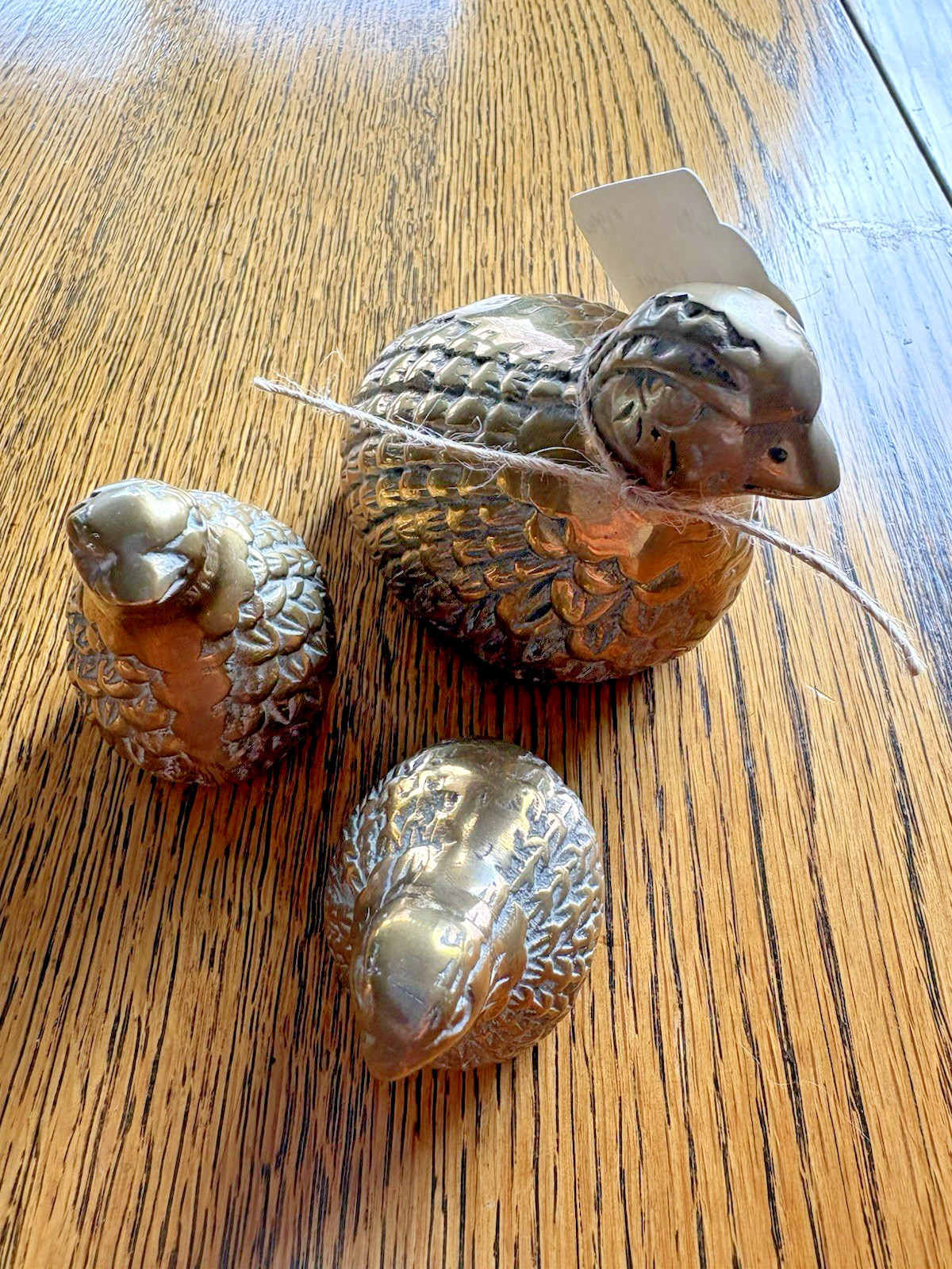 MCM Solid Brass Quail/Partridge Bird Figurines Set of 3