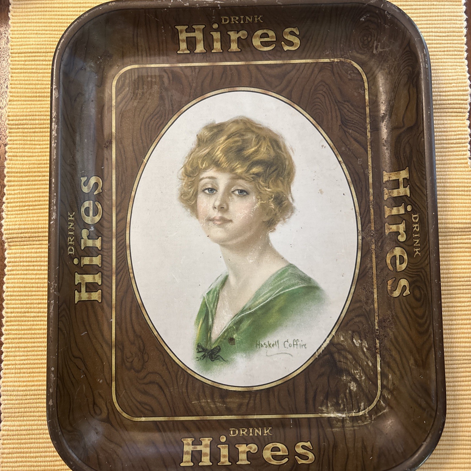 Rare 1900s Hires Root Beer Advertising Tin Tray Haskell Coffin Signature Vintage Rare 1900s Hires Root Beer Advertising Tin Tray Haskell Coffin Signature Vintage