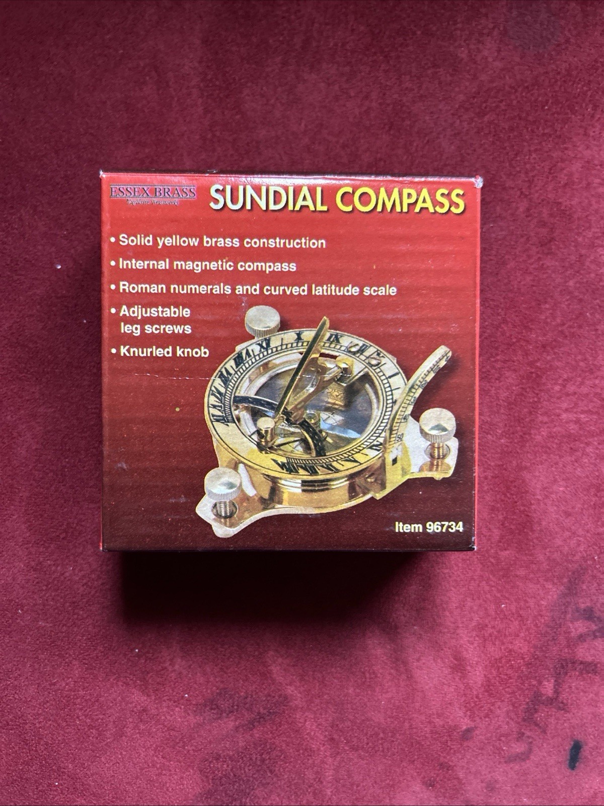 Essex Brass Sold Yellow Brass Sundial & Internal Compass 