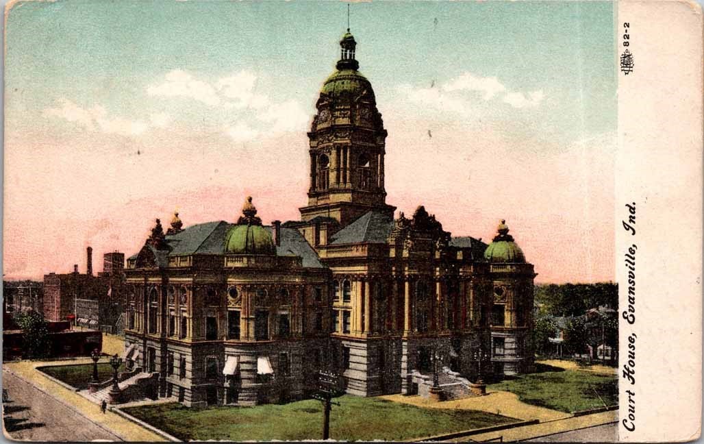 Evansville IN Indiana Court House Areal View 1919 Postcard