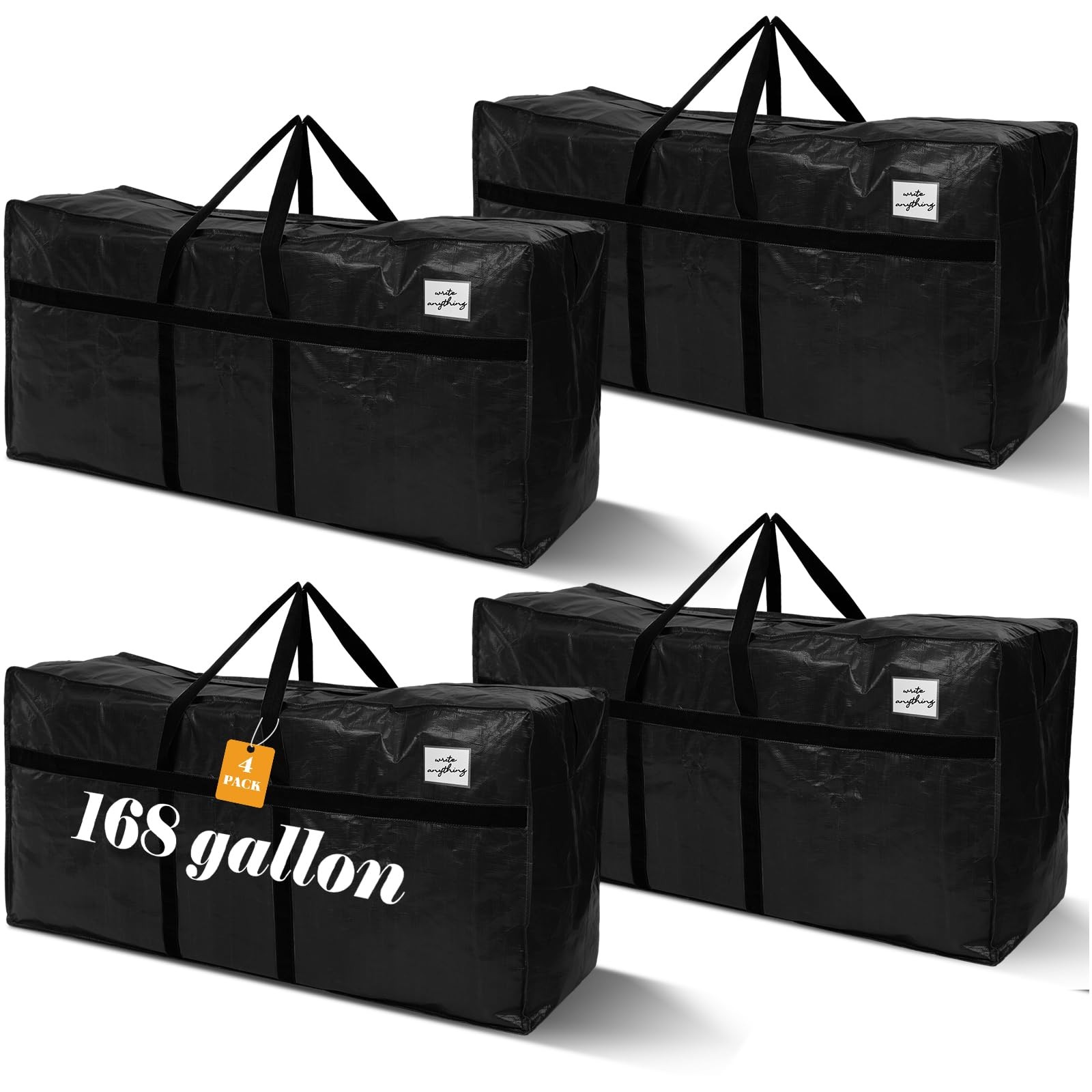 Windyun 4 Pack 168 Gallon Extra Large Moving Bags XXL Heavy Duty Black