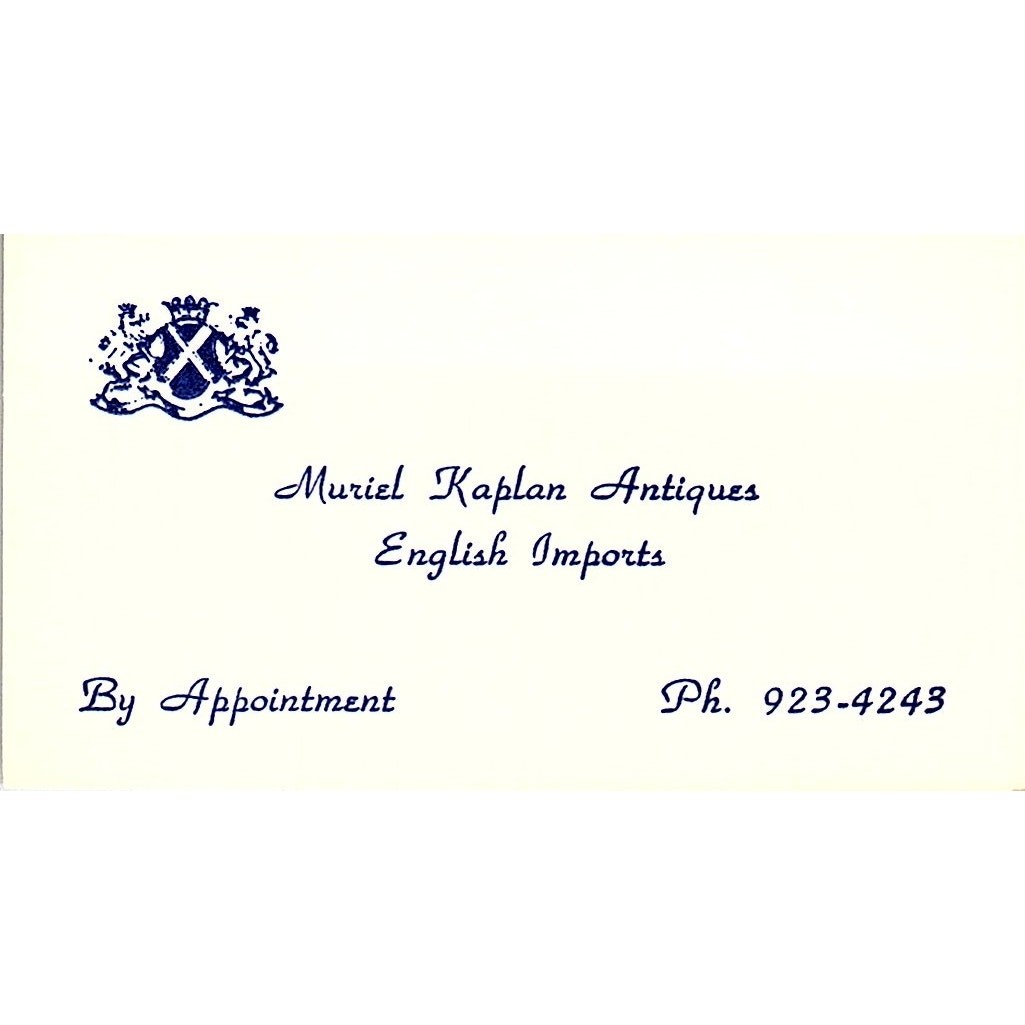 Muriel Kaplan Antiques & English Imports Vintage Business Card SE3-B16 Muriel Kaplan Antiques & English Imports Vintage Business Card SE3-B16