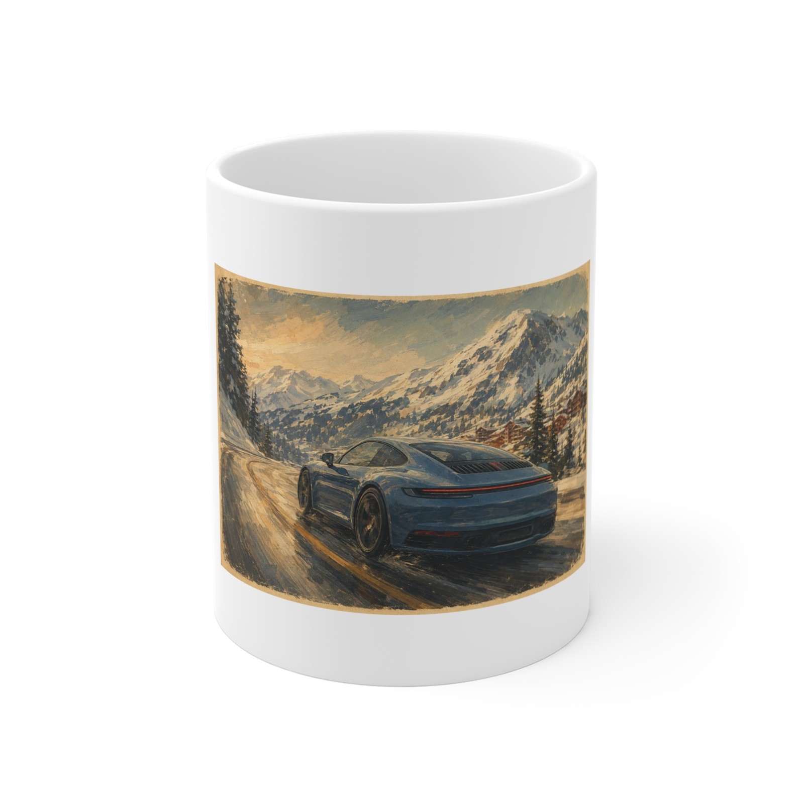 Vintage Blue Sports Car Alpine Village Descent Coffee Mug 11oz Car Lover Gift