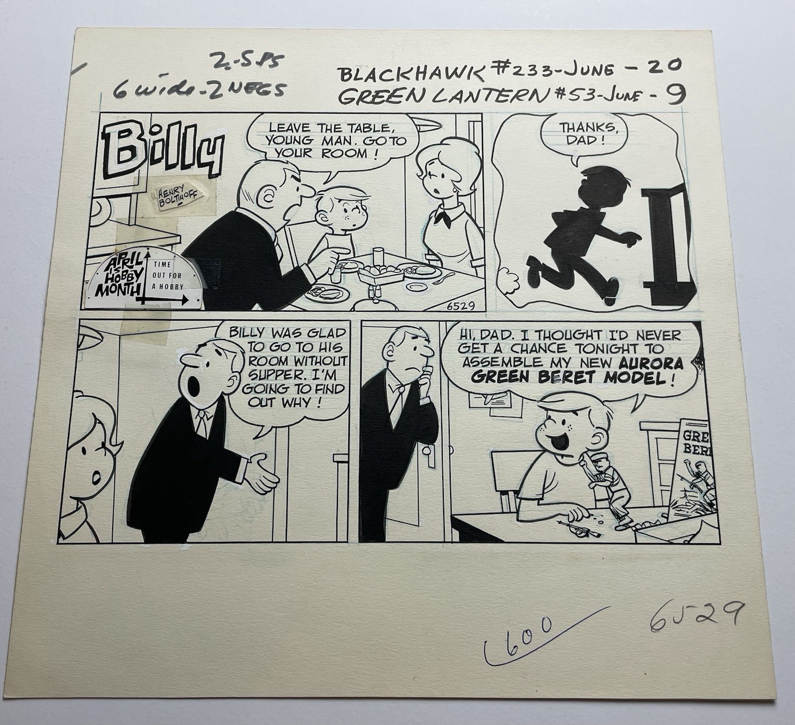 1967 BILLY Original Art w Aurora Green Beret Model Kit Promo Henry Boltinoff