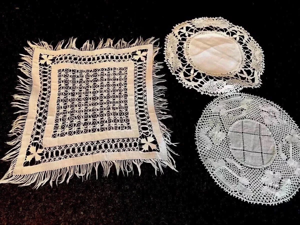 Antique Lot Linens Dainty Edwardian Doily Flanders Flemish A17 Antique Lot Linens Dainty Edwardian Doily Flanders Flemish A17