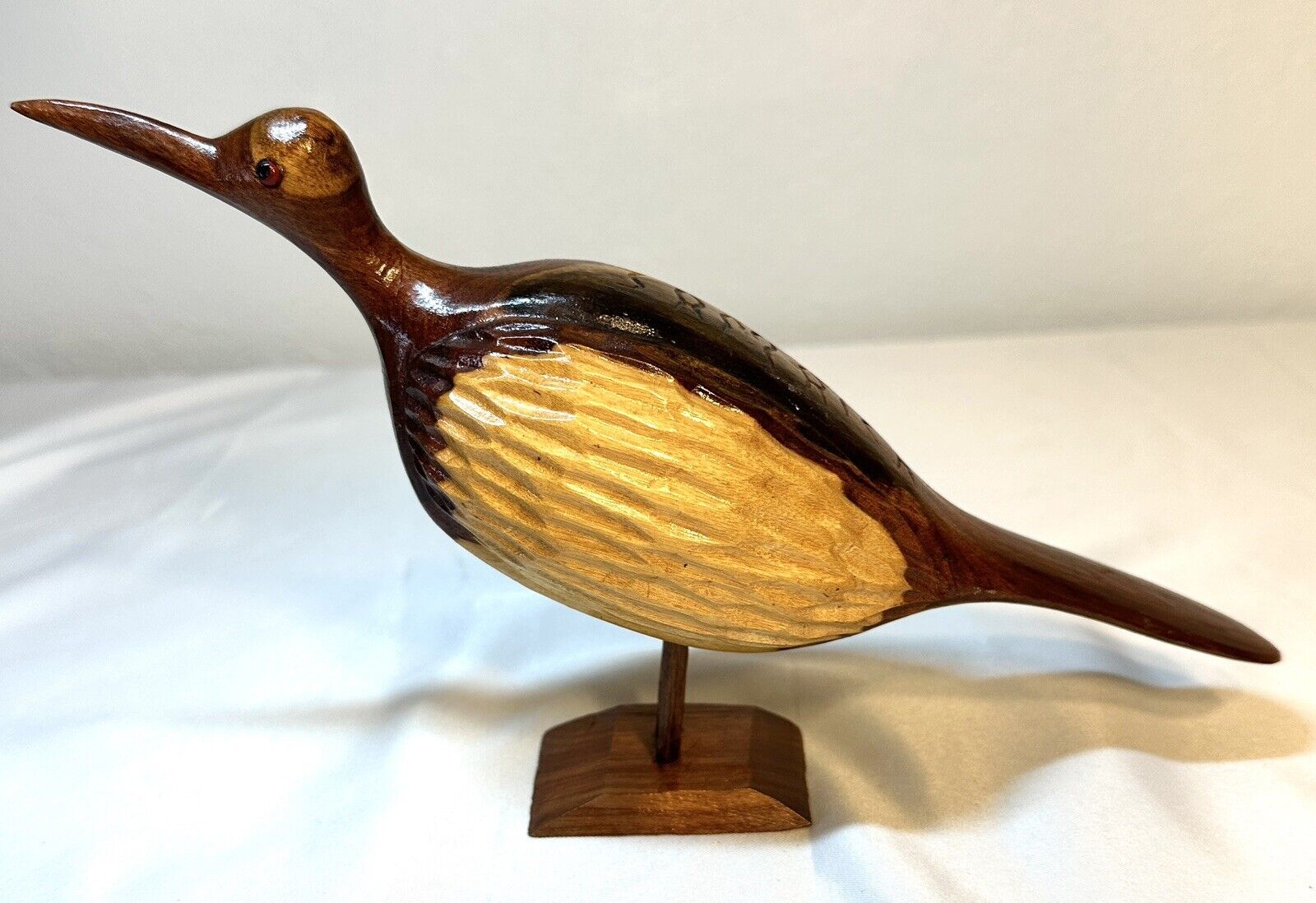 Hand Carved Wooden Bird  Figurine Jamaica, Travel Souvenir, Two-Tone Long Beak