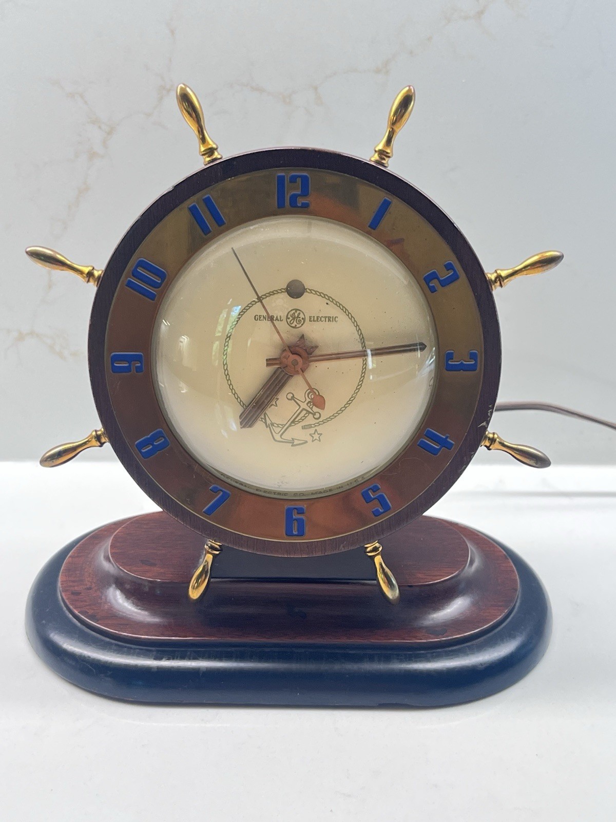 Vintage GE Telechron 4H86 Nantucket Wooden Alarm Clock Nautical Style Decor USA