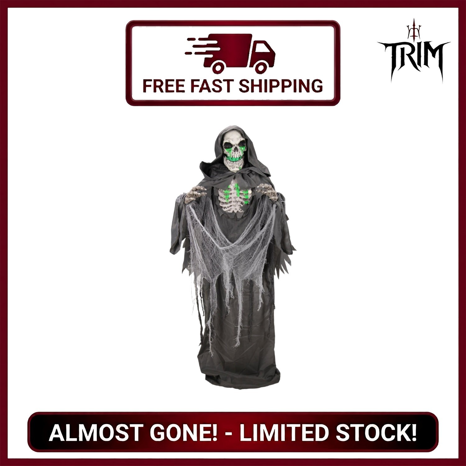 Haunted Hill Farm 5.5 ft Stretching Reaper Halloween Animatronic Sound-Light ...