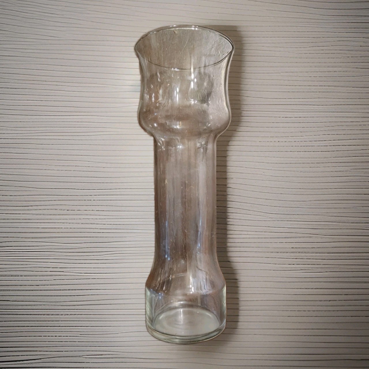 Clear Glass Geometric Hourglass Flower Vase 10” Tall Heavy Base Modern Decor