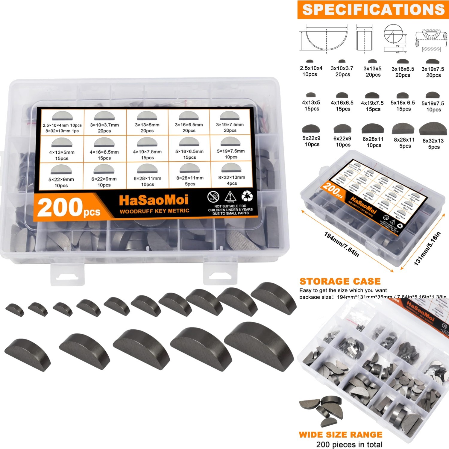 200PCS Metric Stainless Steel Half Moon Woodruff Key Kit 15 Sizes Assortment Set 200PCS Metric Stainless Steel Half Moon Woodruff Key Kit 15 Sizes Assortment Set